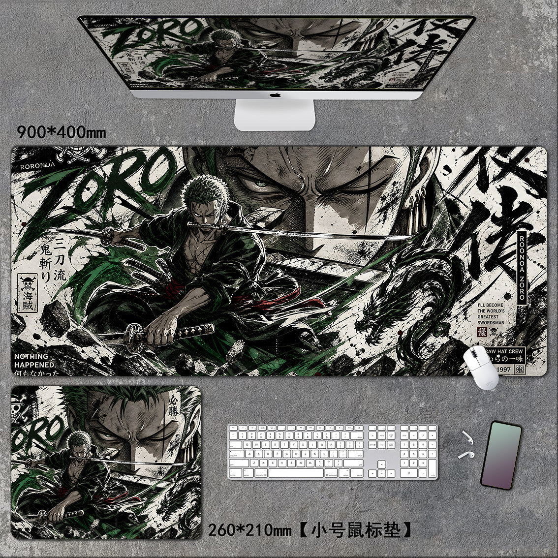 One Piece XXL Gaming Mouse Pad – Luffy, Zoro, Sanji Anime Desk Mat