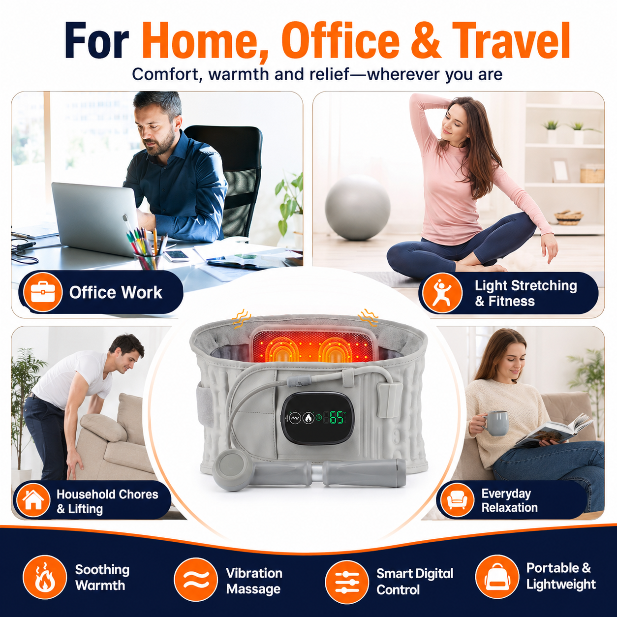 Heated Inflatable Waist Support Belt – 5000mAh Back Comfort Massager