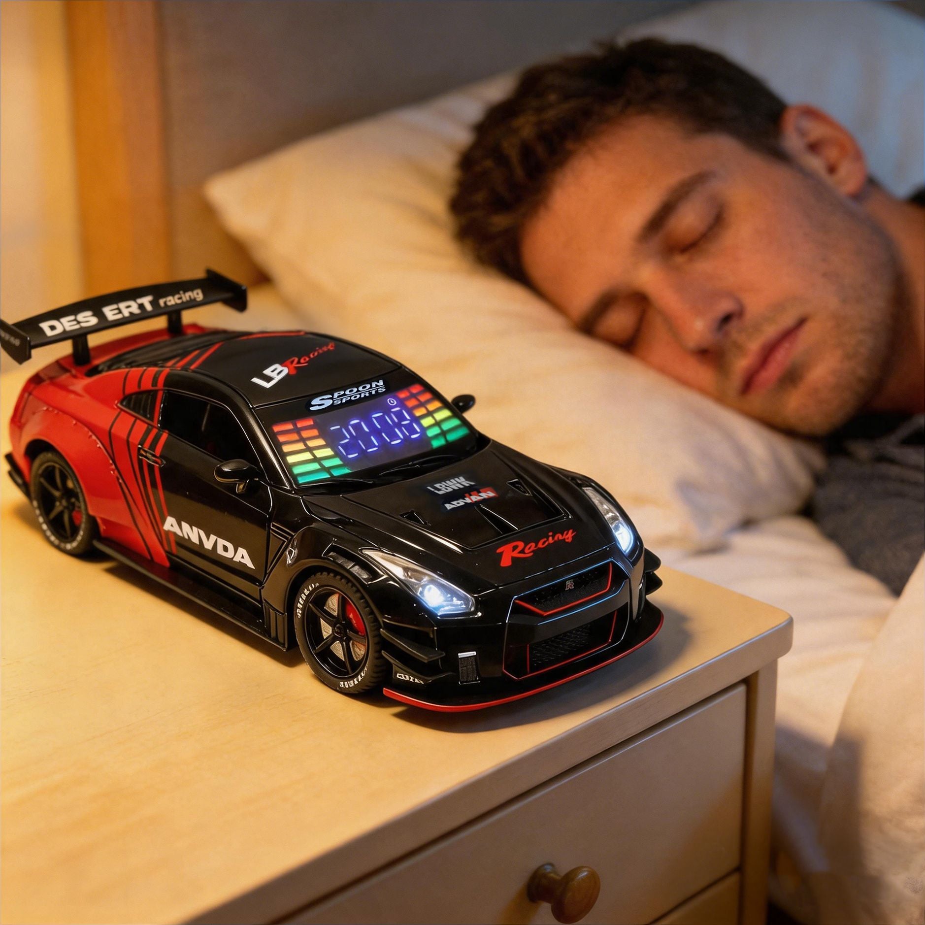 GTR Racing Car Alarm Clock – Metal Hypercar Desk Clock With Light & Mist Effect