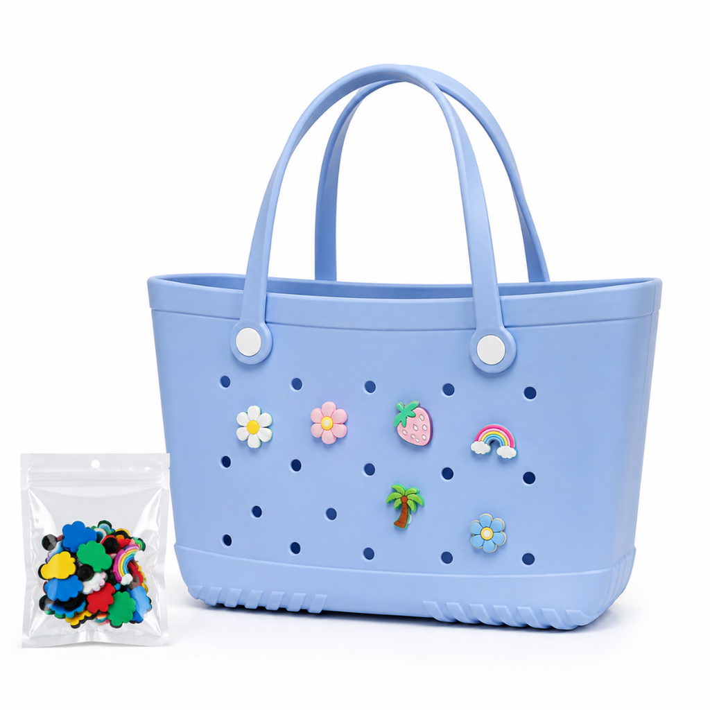 EVA Tote Bag with Charms – Washable Beach, Pool & Travel Carryall