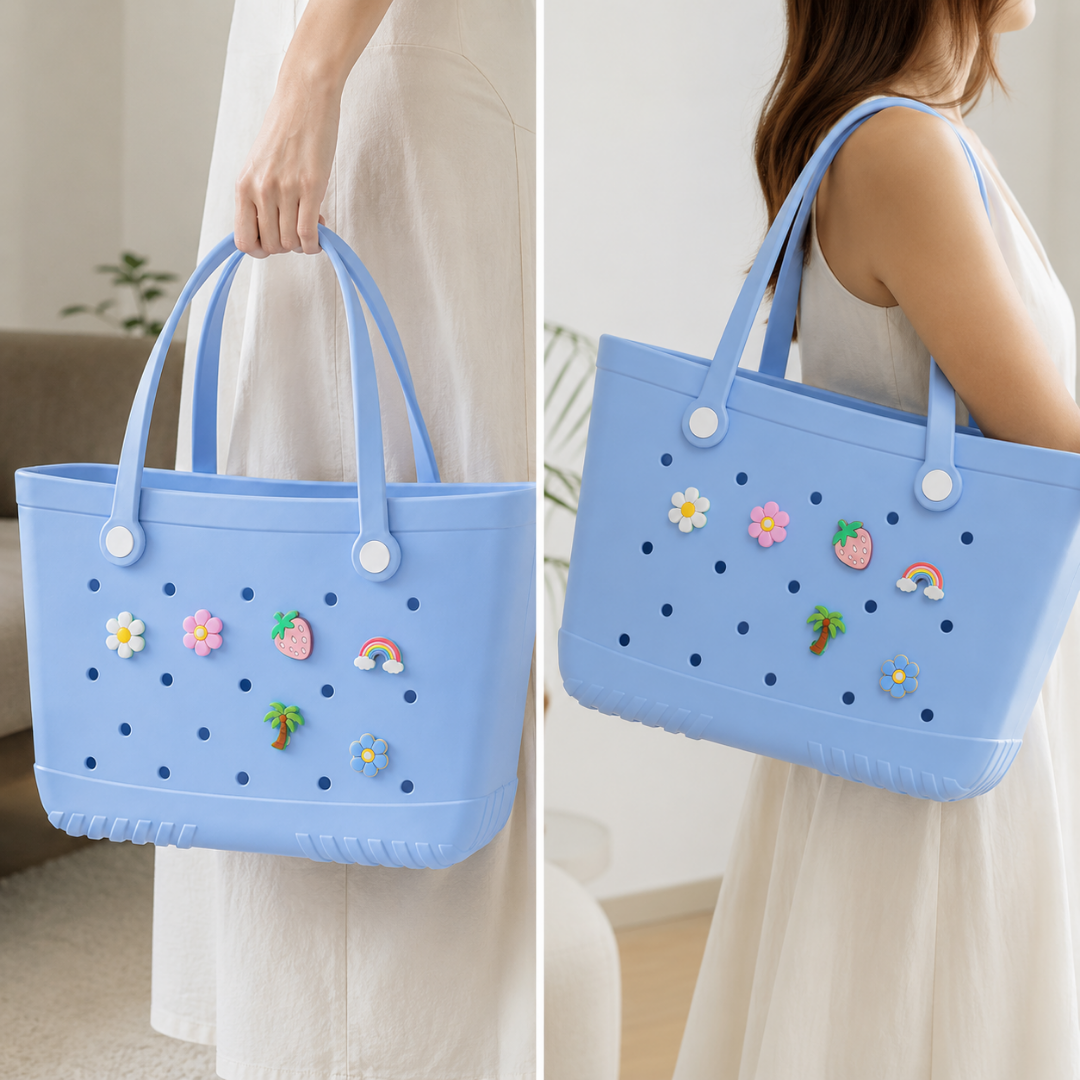 EVA Tote Bag with Charms – Washable Beach, Pool & Travel Carryall