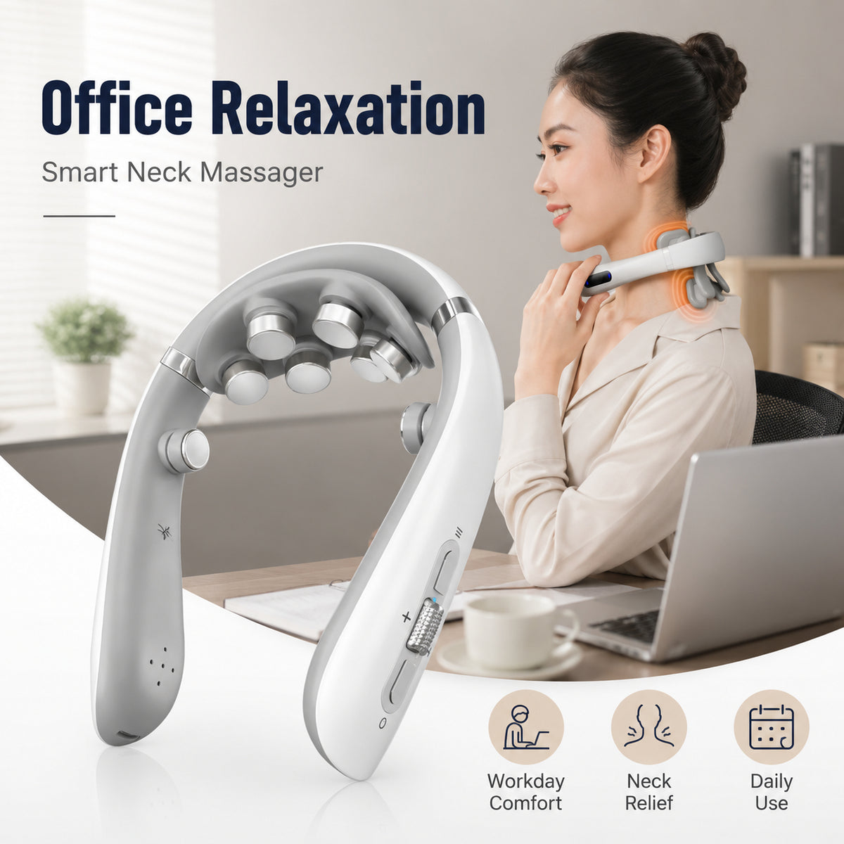 Rechargeable Neck Massager With Heat & EMS Pulse – Remote Control Neck Care Device