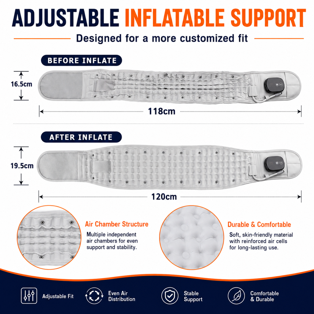 Heated Inflatable Waist Support Belt – 5000mAh Back Comfort Massager