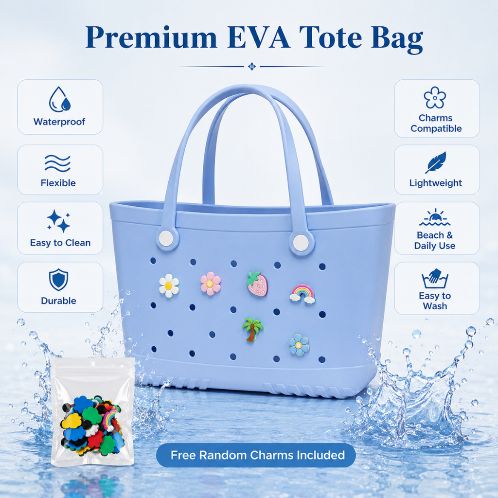 EVA Tote Bag with Charms – Washable Beach, Pool & Travel Carryall