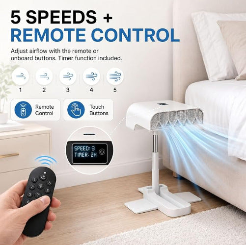 Smart Bed Cooling Fan – 5-Speed Under-Blanket Air Circulator With Remote