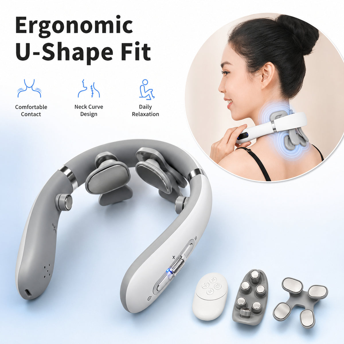 Rechargeable Neck Massager With Heat & EMS Pulse – Remote Control Neck Care Device