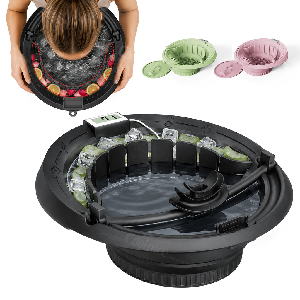 Facial Ice Bath Bowl With Thermometer – Foldable Silicone Cold Plunge Face Basin