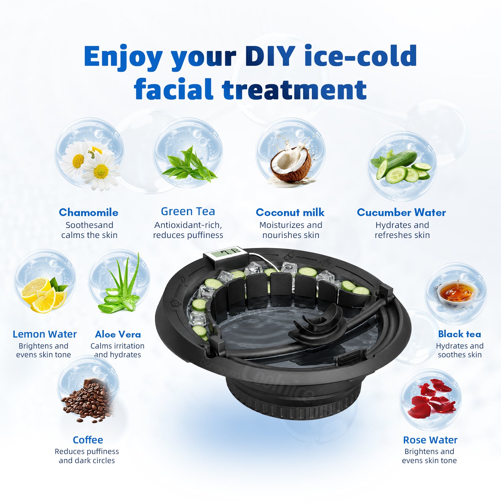 Facial Ice Bath Bowl With Thermometer – Foldable Silicone Cold Plunge Face Basin
