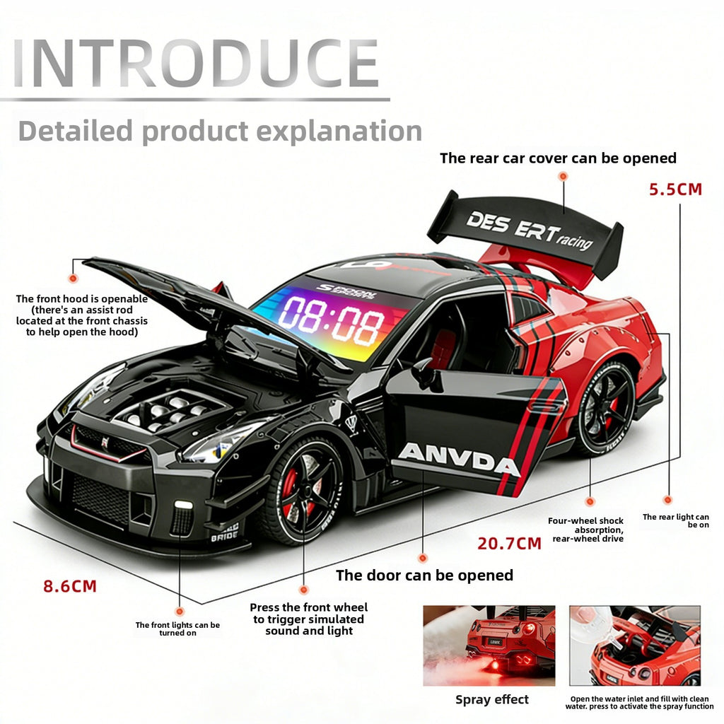 GTR Racing Car Alarm Clock – Metal Hypercar Desk Clock With Light & Mist Effect