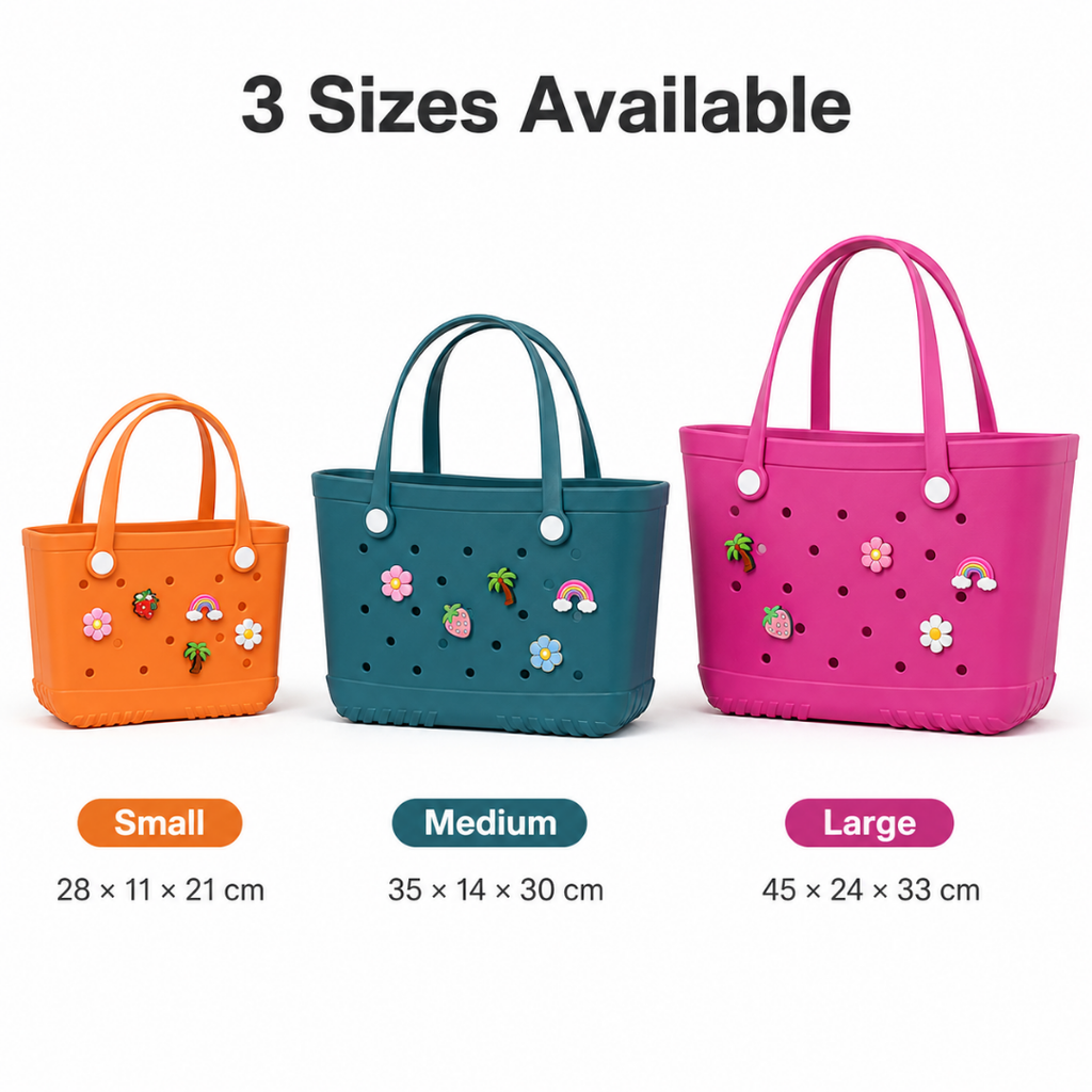 EVA Tote Bag with Charms – Washable Beach, Pool & Travel Carryall