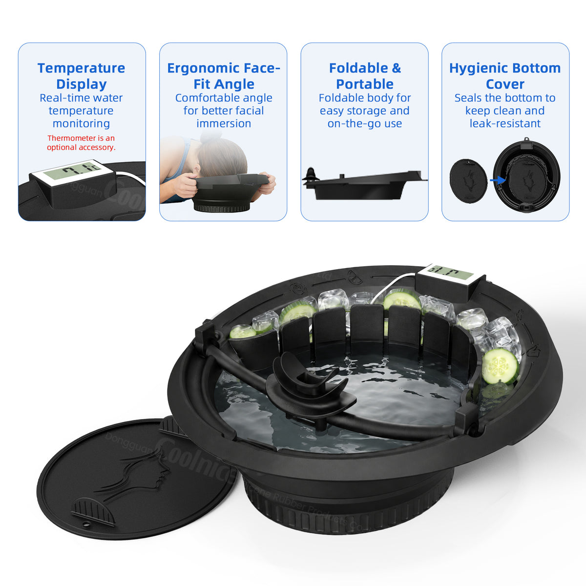 Facial Ice Bath Bowl With Thermometer – Foldable Silicone Cold Plunge Face Basin