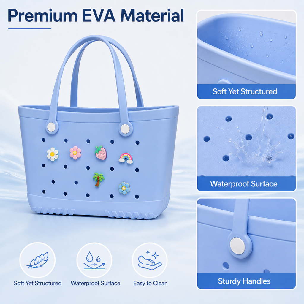 EVA Tote Bag with Charms – Washable Beach, Pool & Travel Carryall