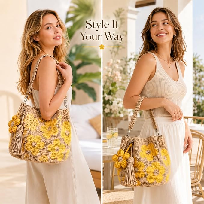 Handmade Crochet Flower Bag – Cute Knitted Shoulder Bag With Tassel Option
