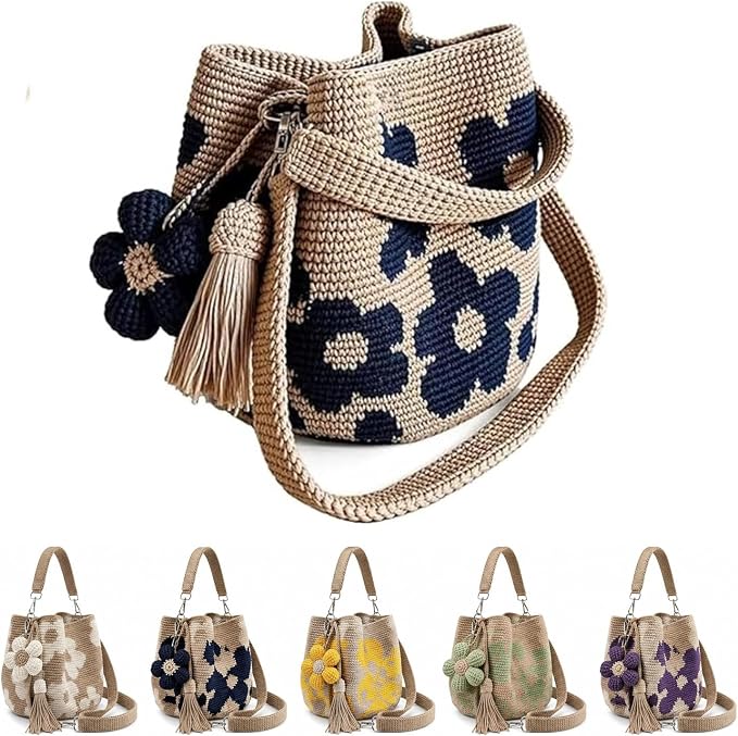 Handmade Crochet Flower Bag – Cute Knitted Shoulder Bag With Tassel Option