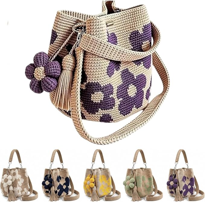 Handmade Crochet Flower Bag – Cute Knitted Shoulder Bag With Tassel Option