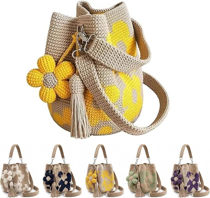 Handmade Crochet Flower Bag – Cute Knitted Shoulder Bag With Tassel Option