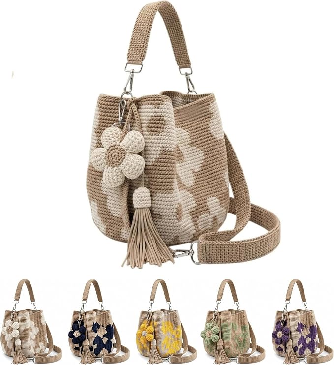 Handmade Crochet Flower Bag – Cute Knitted Shoulder Bag With Tassel Option