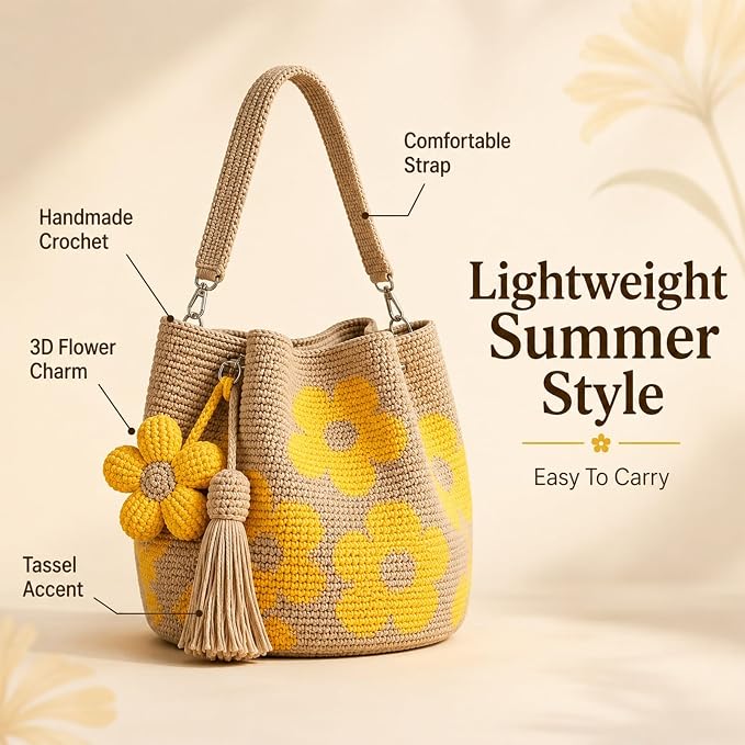 Handmade Crochet Flower Bag – Cute Knitted Shoulder Bag With Tassel Option