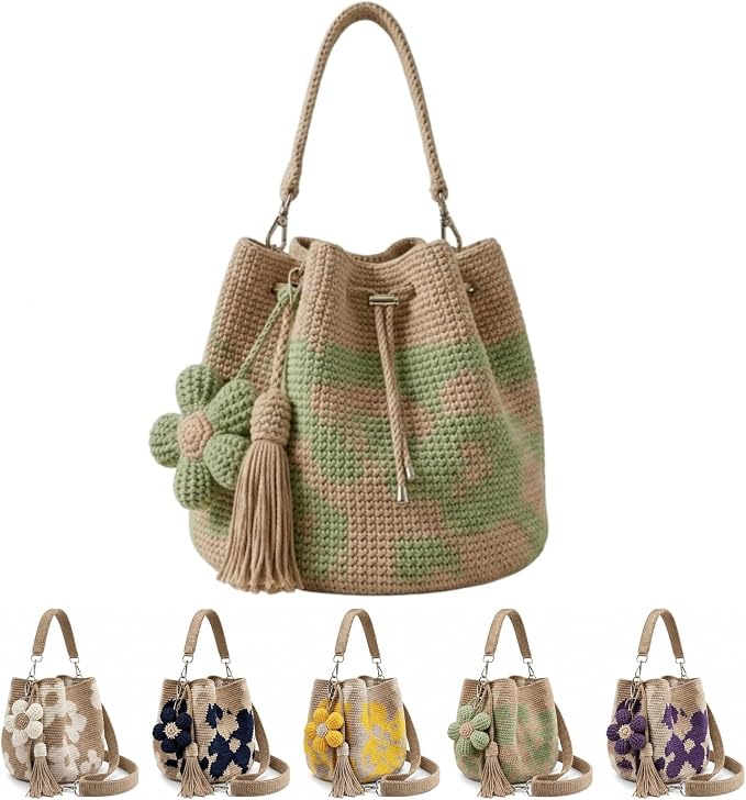 Handmade Crochet Flower Bag – Cute Knitted Shoulder Bag With Tassel Option