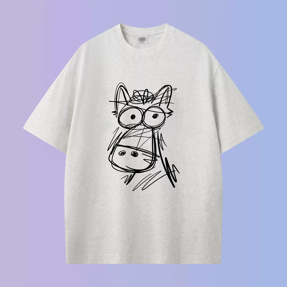Doodle Horse Cotton T-Shirt – Minimal Hand Drawn Pony Tee
