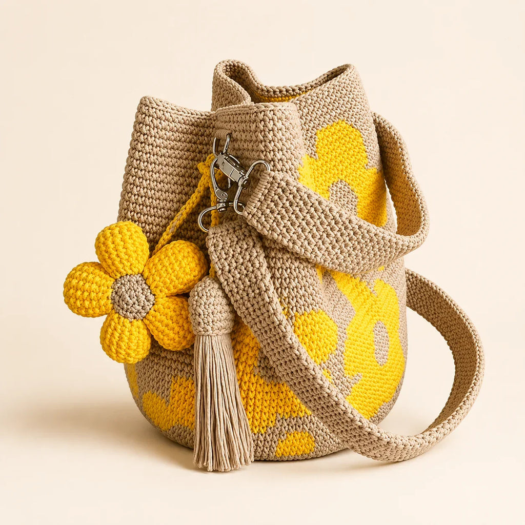 Handmade Crochet Flower Bag – Cute Knitted Shoulder Bag With Tassel Option