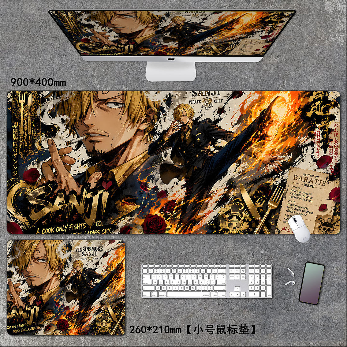 One Piece XXL Gaming Mouse Pad – Luffy, Zoro, Sanji Anime Desk Mat