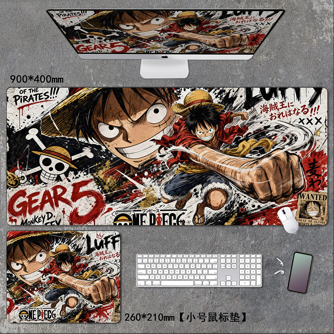 One Piece XXL Gaming Mouse Pad – Luffy, Zoro, Sanji Anime Desk Mat