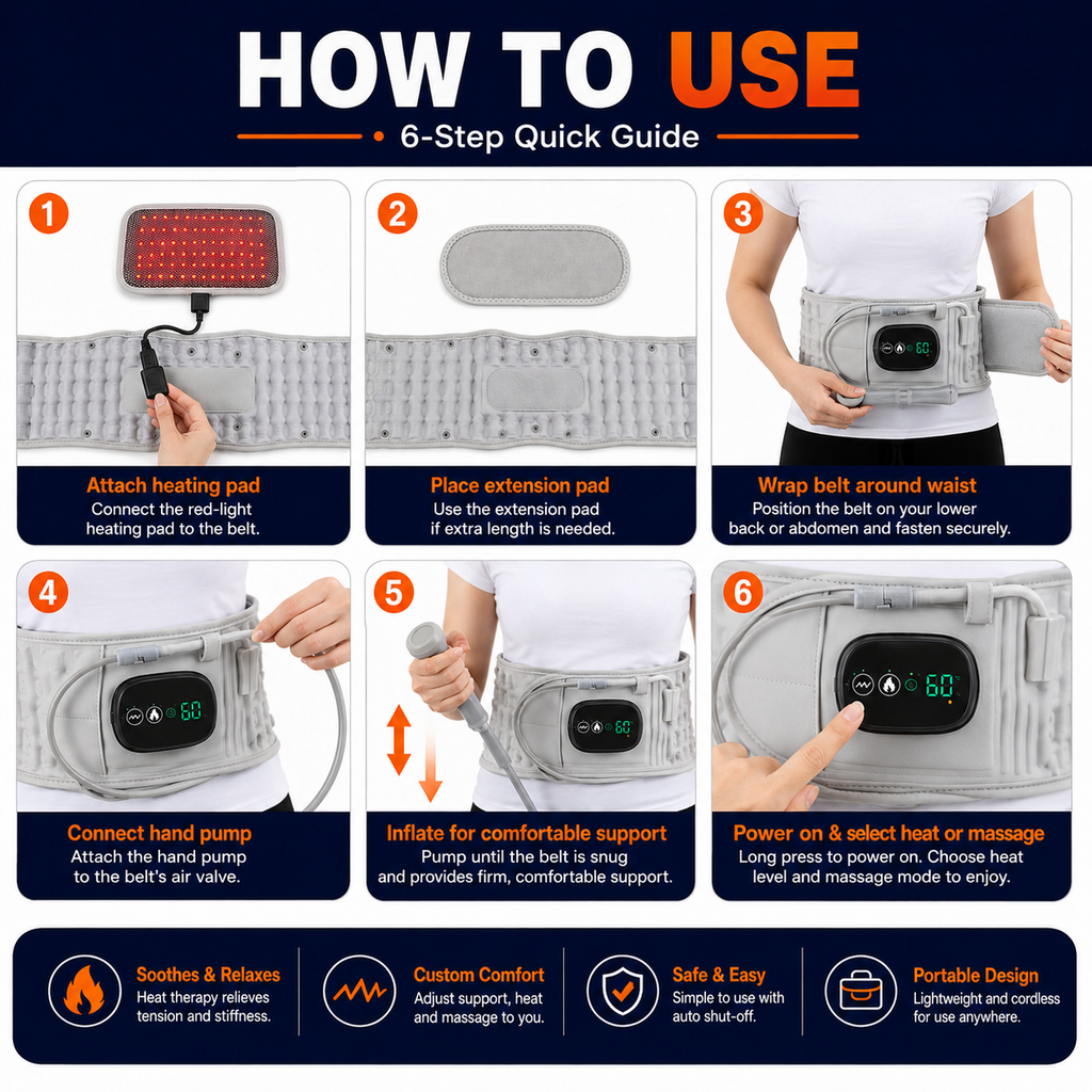 Heated Inflatable Waist Support Belt – 5000mAh Back Comfort Massager