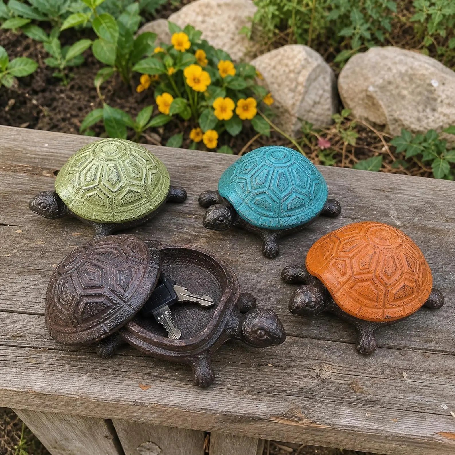 Rustic Cast Iron Turtle Key Hider – Outdoor Garden Secret Key Holder Box