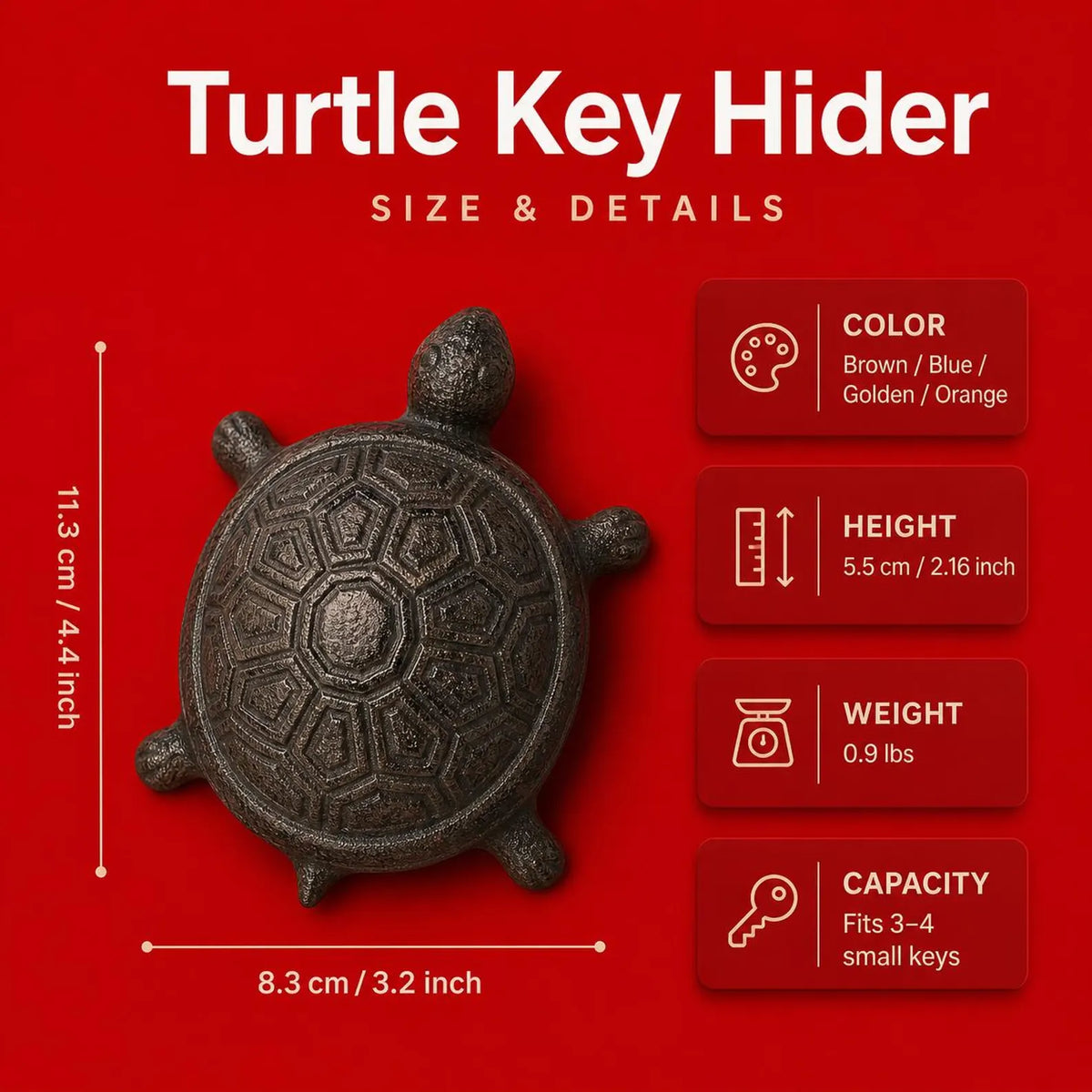 Rustic Cast Iron Turtle Key Hider – Outdoor Garden Secret Key Holder Box