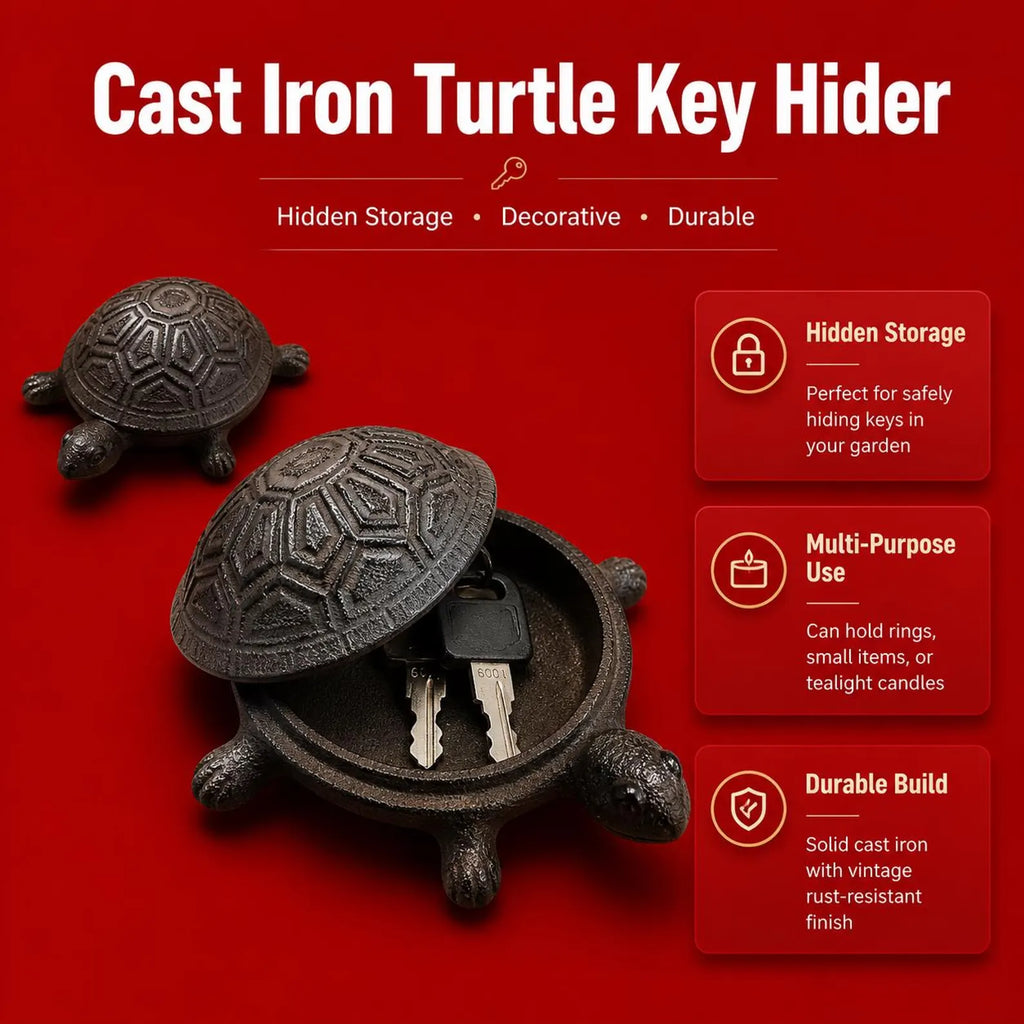 Rustic Cast Iron Turtle Key Hider – Outdoor Garden Secret Key Holder Box